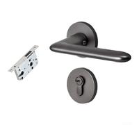 Maniglia magnetica silenziosa in alluminio spaziale, serratura interna moderna con finitura grigia spazzolata con chiusura automatica, leva a pressione liscia per porte in legno per camera da letto