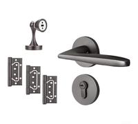 Maniglia magnetica silenziosa in alluminio spaziale, serratura interna moderna con finitura grigia spazzolata con chiusura automatica, leva a pressione liscia, per porte in legno per camera da letto