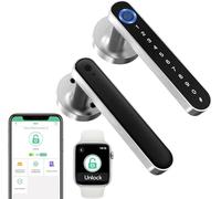 Maniglia per impronte digitali Serratura per porta Smart Leve di blocco eLinkSmart Keyless Entrata Manopola per camera da letto Porta anteriore posteriore Bluetooth App Telefono iOS Watch Argento
