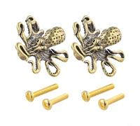 Maniglia per in Ottone a Forma di Piovra, Design Creativo Animali Marini, Finitura Oro per antico, per decorazione per unica per Casa e Ufficio, 2, 3.6x3.8cm(B)