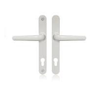 Maniglia per porta con meccanismo interno a molla, in PVC-U, distanza maniglia/serratura 92 mm, distanza tra centri di fissaggio delle viti 210 mm, con doppia smaltatura, set doppio, bianco