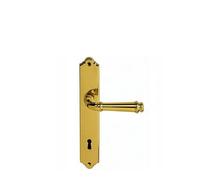MANIGLIA PER PORTA CON PLACCA IN OTTONE LUCIDO VERNICIATO