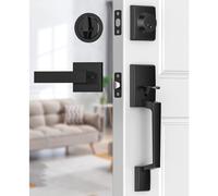 Maniglia per porta d'ingresso Brightify nera con leva per porta, serratura a catenaccio regolabile moderna per porta esterna nera opaca con cilin