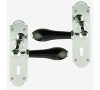 Maniglia Per Porta In Porcelain Nera Con Piastra Posteriore Polished Chrome