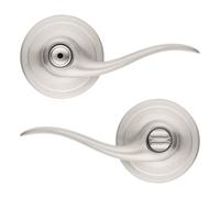 Maniglia per porta interna Kwikset Tustin con serratura e leva per porta per bagno e camera da letto, nichel satinato, reversibile, senza chiave,