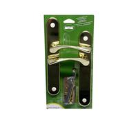 Amig - Set di 2 maniglie con piastra ovale in acciaio e maniglia in zama con finitura in ottone placcato vernice per porte interne - 237 x 40 mm · Maniglia 120 mm | Viti incluse.