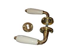 Maniglia per Porte Interne Coppia Rosetta Porcellana Champagne Oro Lucido BAL