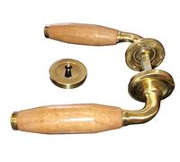 Maniglia per Porte Interne Coppia Rosetta Tonda in Legno Teak e Ottone Oro BAL