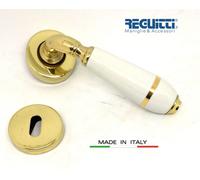 Maniglia porta Reguitti Silvia Oro lucido e Ceramica Bianca Filo Oro Porcellana