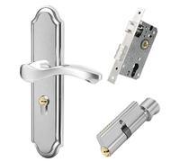 maniglia porta Set di maniglie for porte silenziose, con piastra lunga, for rimuovere lo stallo, con chiave e cilindro della serratura in acciaio inossidabile maniglie porte(Copper smelting)