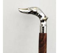 Maniglia testa di cane in ottone vittoriano vintage in legno bastone da passe...