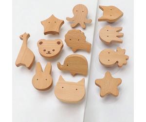 Maniglie in legno per porte, maniglie per mobili per camerette dei bambini a forma di animali, pomelli per cassetti e armadi, pomelli per pensili da cucina e armadi Leone,Volpe,Nuvola,Elefante,Orso,Me