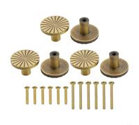 Maniglie in ottone anticato per armadietti, diametro 3,5 cm, set da 6 con motivo floreale rotondo per armadi, cassetti, armadi, ognuna viene fornita con 2 viti