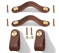 Maniglie in Pelle per Mobili 4 Pezzi Maniglie per Mobili in Pelle Cassetti Bottoni Guardaroba Maniglie con Viti per Cassetto, Porta Armadio, Decorazione Domestica, 13,8 cm (Marrone, Distanza tra i