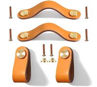 Maniglie in Pelle per Mobili 4 Pezzi - Pomelli di Cuoio per Armadio, Cassettiera, Armadietti, Cassetti, Comodino - 13,8cm Arancione Chiaro