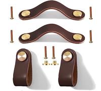 Maniglie in Pelle per Mobili 4 Pezzi - Pomelli di Cuoio per Armadio, Cassettiera, Comodino e Armadietti - 13,8cm Marrone Scuro