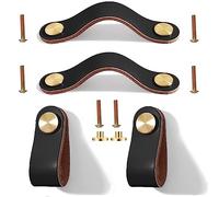 Maniglie in Pelle per mobili 4 Pezzi Pomelli per Mobili di Cuoio Maniglie per Cassettiera in Pelle Maniglie per Armadio in Pelle Maniglie Cuoio con Viti per Armadietti Cassetti Comodino 13,8CM (Nero)