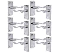 Maniglie per porte interne in argento - Maniglie per porte in stile vittoriano in cromo lucido, piastra posteriore, 118 x 42 mm, confezione multipla di maniglie per porta, set di 6