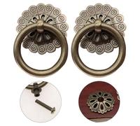 Maniglie vintage ad anello per cassetti e armadi, in ottone e rame anticato, 4,2 x 5 cm con diametro dell'anello di 3,5 cm, confezione da 2