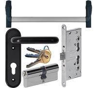 Maniglione antipanico con serratura, maniglia, cilindro per porte su uscite di sicurezza, marcato CE, EN 1125 (Kit completo)