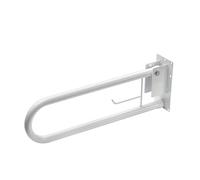 Maniglione Bagno Disabili, Anziani, Ribaltabile, Lungo 60/70 cm, Acciaio Verniciato Bianco. Con portarotolo. (Bianco, 60 cm)