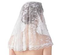MANJIAMEI Velo da cappella in pizzo floreale per chiesa cattolica velo corto copertura per la testa velo latino per messa, matrimonio, comunione, cerimonia religiosa, copertura per la testa, bianco