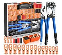 mankk Kit di strumenti di crimpatura per capicorda in filo di rame resistente con capicorda per batteria da 230 pezzi, tagliacavi e tubi termorestringenti, set di terminali per cavi elettrici AWG 8-1