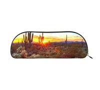MANLUU Saguaros At Sunset - Astuccio in pelle con cerniera, per matite, penne, pennarelli, trucchi, monete, monete, Saguaros al tramonto, Taglia unica