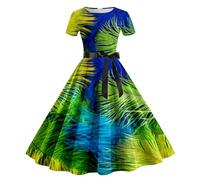 MaNMaNing Abito Donna Stampa Carnevale per Feste Carnevale Natale Vestito Corto Manica Corta Retro Party Elegante Sexy