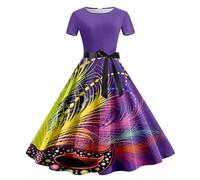 MaNMaNing Abito Donna Stampa Carnevale per Feste Carnevale Natale Vestito Corto Manica Corta Retro Party Elegante Sexy