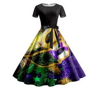 MaNMaNing Abito Donna Stampa Carnevale per Ricorrenze Carnevale Natale Vestito Corto Manica Corta Retro Party Elegante Sexy