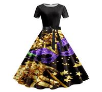 MaNMaNing Abito Donna Stampa Carnevale per Ricorrenze Carnevale Natale Vestito Corto Manica Corta Retro Party Elegante Sexy