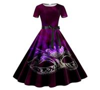 MaNMaNing Abito Donna Stampa Carnevale Perfetta per Feste Carnevale Natale Modello Corto Manica Corta e Retro Party Elegante e Sexy