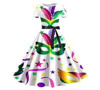 MaNMaNing Abito Donna Stampa Carnevale Perfetta per Feste Carnevale Natale Modello Corto Manica Corta e Retro Party Elegante e Sexy