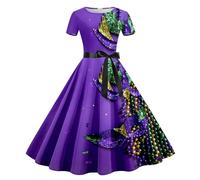 MaNMaNing Abito Donna Stampa Carnevale Perfetta per Feste Carnevale Natale Modello Corto Manica Corta e Retro Party Elegante e Sexy