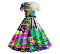 MaNMaNing Abito Donna Stampa Carnevale Perfetta per Feste Carnevale Natale Modello Corto Manica Corta e Retro Party Elegante e Sexy