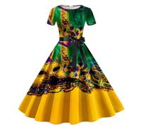 MaNMaNing Abito Donna Stampa Carnevale Perfetta per Feste Carnevale Natale Modello Corto Manica Corta e Retro Party Elegante e Sexy