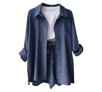 MaNMaNing Camicia Donna con Tasche E Spacchi Laterali Morbida E Leggera Colletto A V Perfetta per L'Estate Blusa Casual con Maniche Lunghe da Indossare in Spiaggia