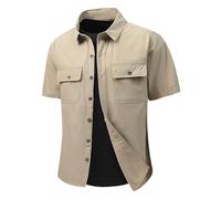 MaNMaNing Camicie Casual Slim Fit da con Taschino con per La Camicia Cotone Uomo Camicia Uomo Cotone Blu No Stiro Elasticizzata Manica Corta