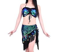 MaNMaNing Completi Danza Donna Lustrini Frange Per Carnevale Stage Performance Due Pezzi Set Elegante Green, One Size