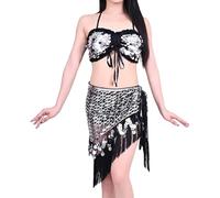MaNMaNing Completi Danza Donna Lustrini Frange Per Carnevale Stage Performance Due Pezzi Set Elegante Silver, One Size