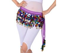 MaNMaNing Completo Donna con Paillettes e Frange per Danza Orientale e Carnevale Natale Set Catena Vita Sciarpa Fianchi Gonna Party Elegante Sexy