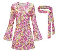 MaNMaNing Completo Donna Stile Anni 70 con Foulard per Feste Carnevale Natale Set Due Pezzi e Disco Abito Party Elegante e Retro