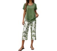 MaNMaNing Completo due pezzi stampa irregolare donna top e pantaloni elegante tutti i giorni completo moda ufficio casual vacanza outfit fresco donna (Green, S)