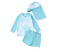MaNMaNing Completo Mare Neonato Tre Pezzi Stampa Tropicale Rash Guard Pantaloncino Cappello 0 3Y Completo Mare Tropicale Neonato (Light Blue, 12-18 Months)