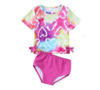 MaNMaNing Costume Bikini Bambina Due Pezzi Tie Dye Cuori Manica Corta Fiocco Triangolo 1 8 Anni Costume Bikini Cuori Bambina (Red, 1-2 Years)