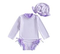 MaNMaNing Costume Intero Neonata Righe Fiocco Due Pezzi Cappello Termale 1M 3Y Completo Intero Fiocco Neonata (Purple, 18-24 Months)