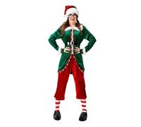 MaNMaNing Costume Natale Unisex Adulti Tema Elfo di Babbo Natale Verde in Velluto Cosplay Party Festivi Abito Elegante Coppie Gruppi Celebrare Il Insieme Look Coordinato Allegro
