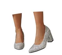 MaNMaNing Elegante Abito da Sera con Punta a Punta e Stiletto e Paillettes Scintillanti per Feste di Matrimonio Ballo di fine Anno (Silver, 42)