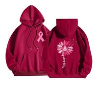 MaNMaNing Felpa con Cappuccio Donna Cancro al Seno Awareness Lettere Stampa Oversize Pullover Maglia Cappuccio Casual Solidale E Confortevole (Brick Rosso, M) Man2136